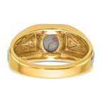 10k Two-tone Men's Polished Satin and Grooved Black Star Sapphire and A Quality Diamond Ring