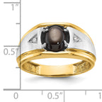 10k Two-tone Men's Polished Satin and Grooved Black Star Sapphire and A Quality Diamond Ring