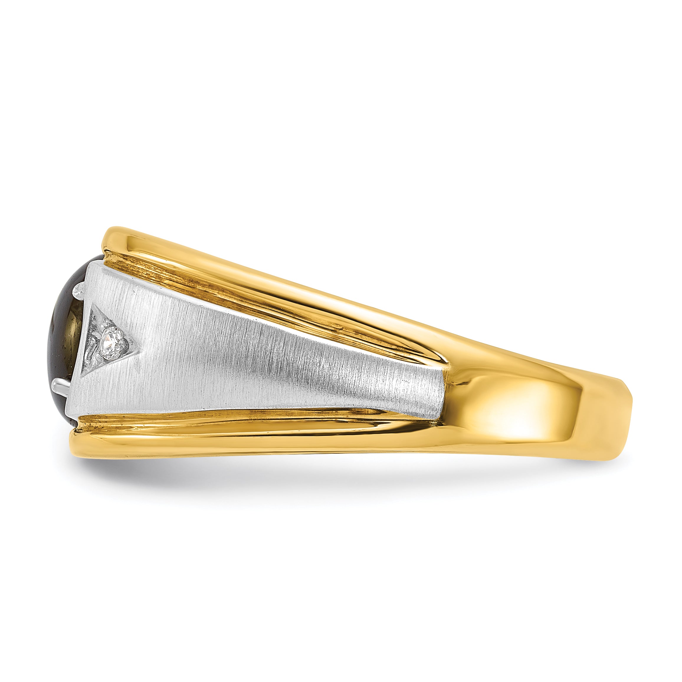 14k Two-tone Mens Polished Satin and Grooved Oval Gemstone and Diamond Ring Mounting, Mounting Only - Sophia Jewelers