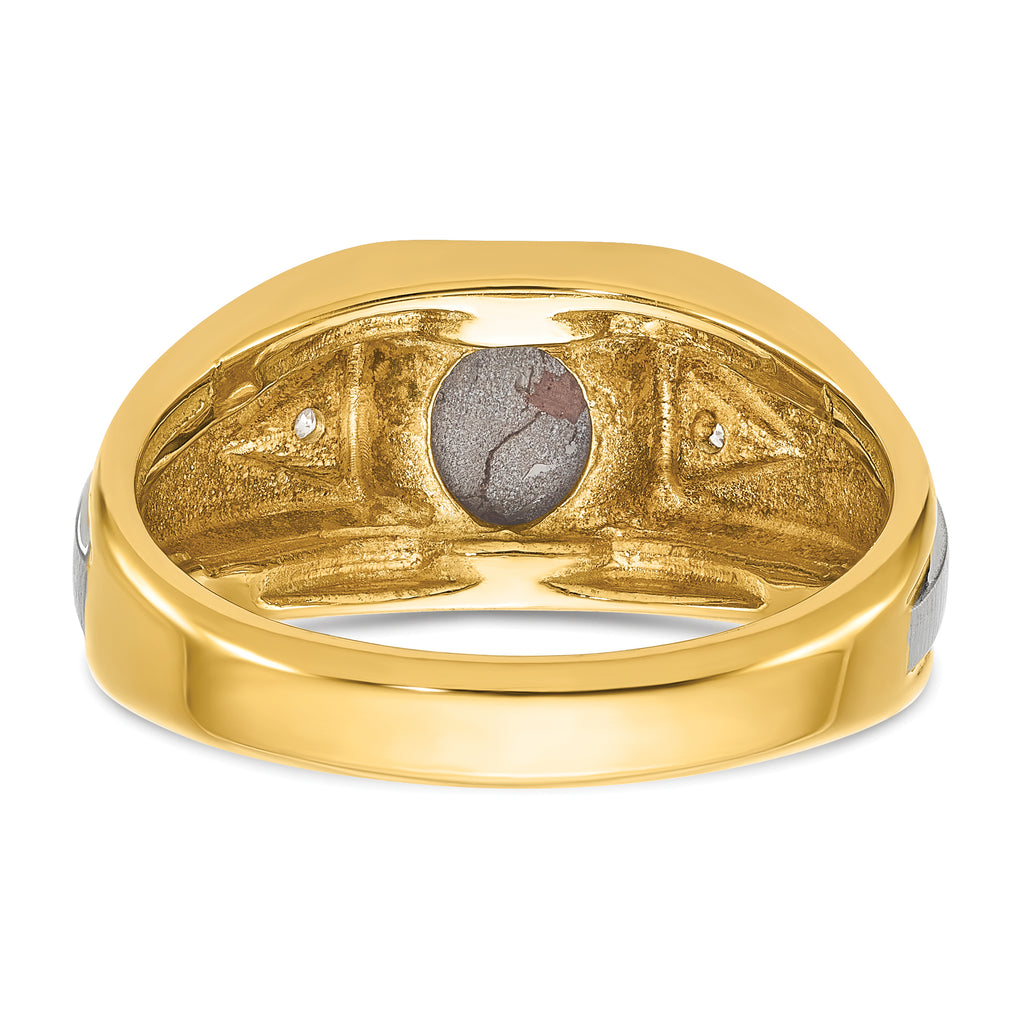 14k Two-tone Men's Polished Satin and Grooved Black Star Sapphire and AA Quality Diamond Ring - Sophia Jewelers