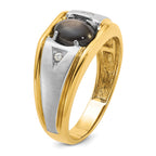 14k Two-tone Men's Polished Satin and Grooved Black Star Sapphire and AA Quality Diamond Ring - Sophia Jewelers