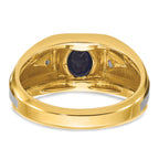 14k Two-tone Men's Polished Satin and Grooved Lab Created Sapphire and AA Quality Diamond Ring
