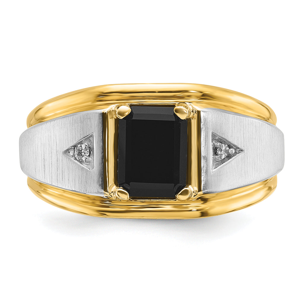 10k Two-tone Men's Satin Onyx and Diamond Complete Ring