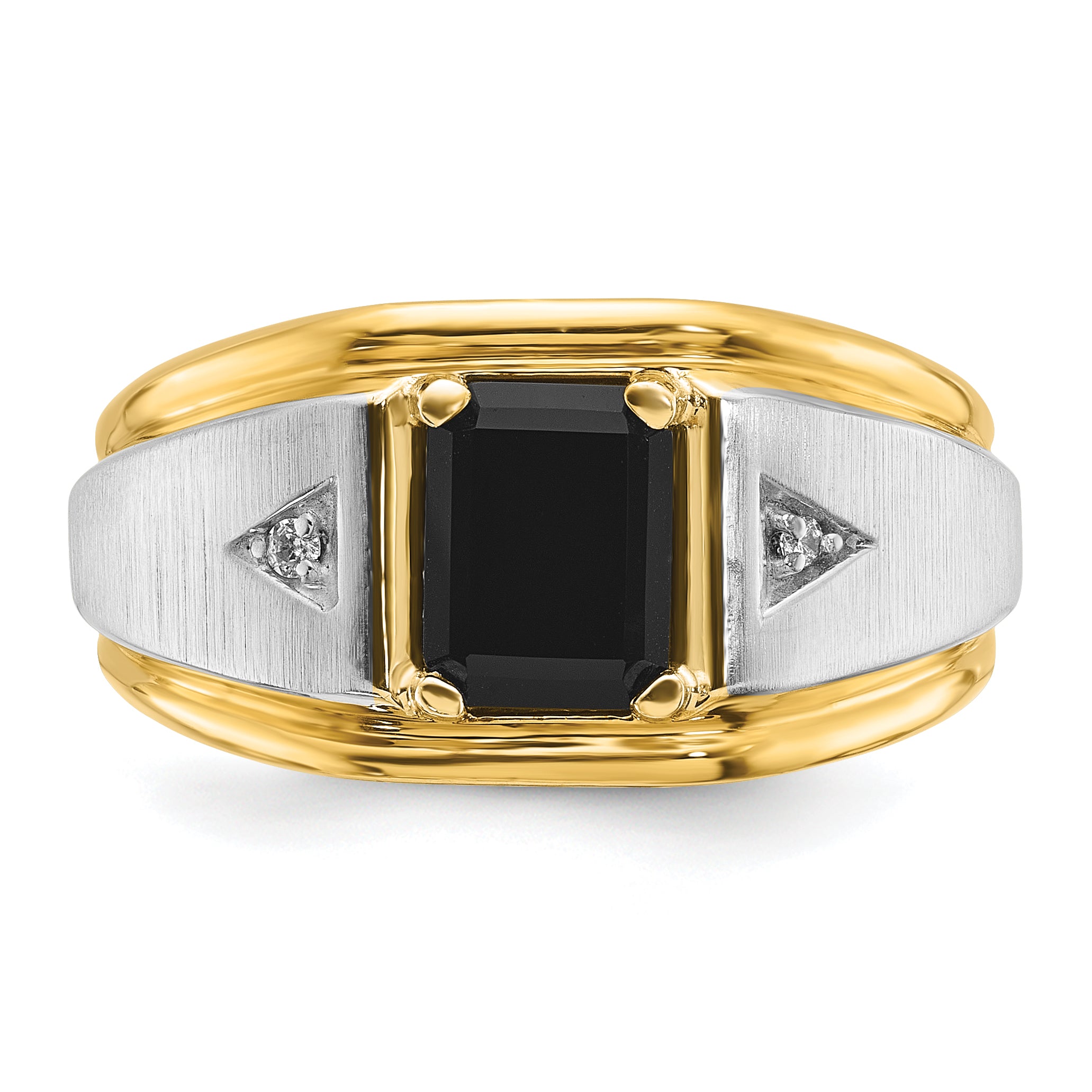 10k Two-tone Men's Satin Onyx and Diamond Complete Ring