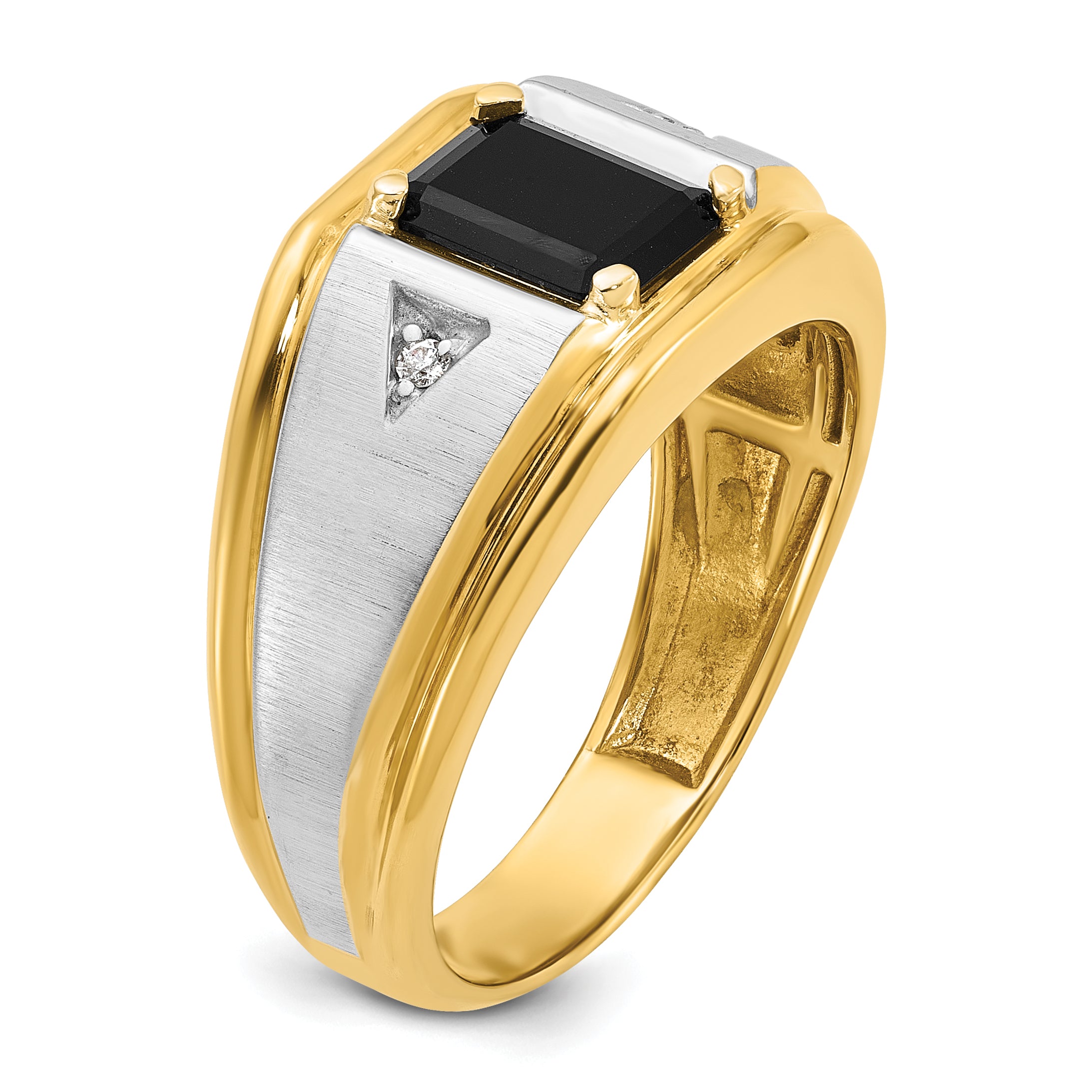 10k Two-tone Men's Satin Onyx and Diamond Complete Ring