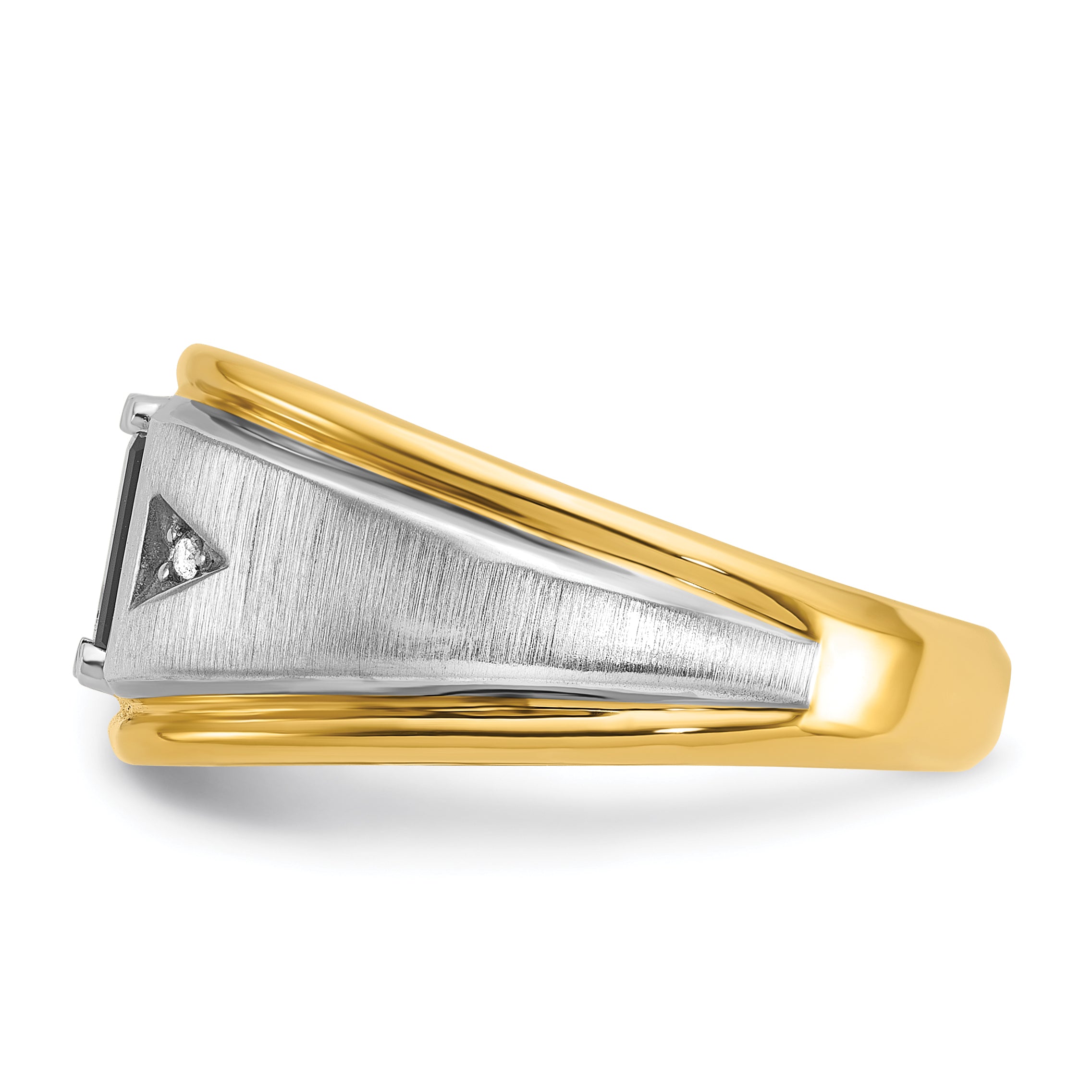 14k Two-tone Mens Satin Octagon Onyx and Diamond Complete Ring Secondary image