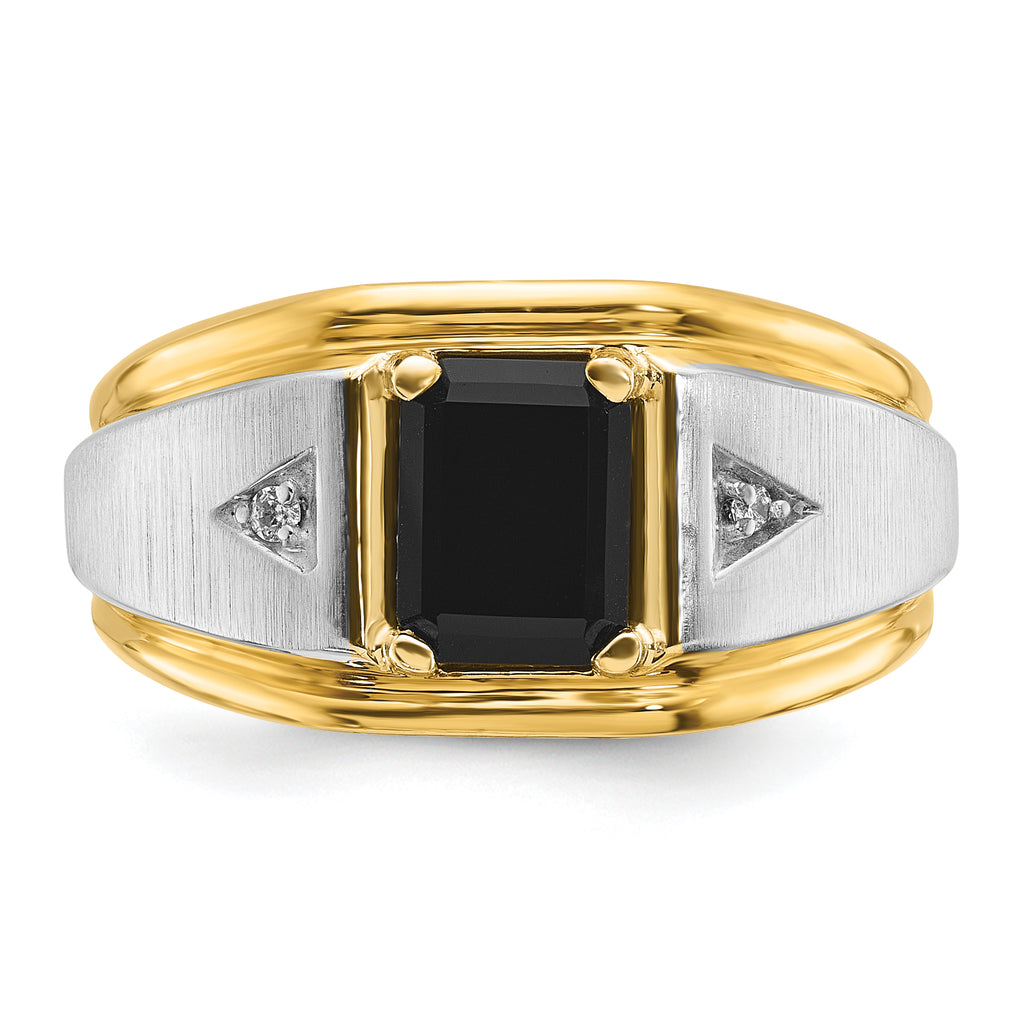 14k Two-tone Mens Satin Octagon Onyx and Diamond Ring Mounting, Mounting Only - Sophia Jewelers