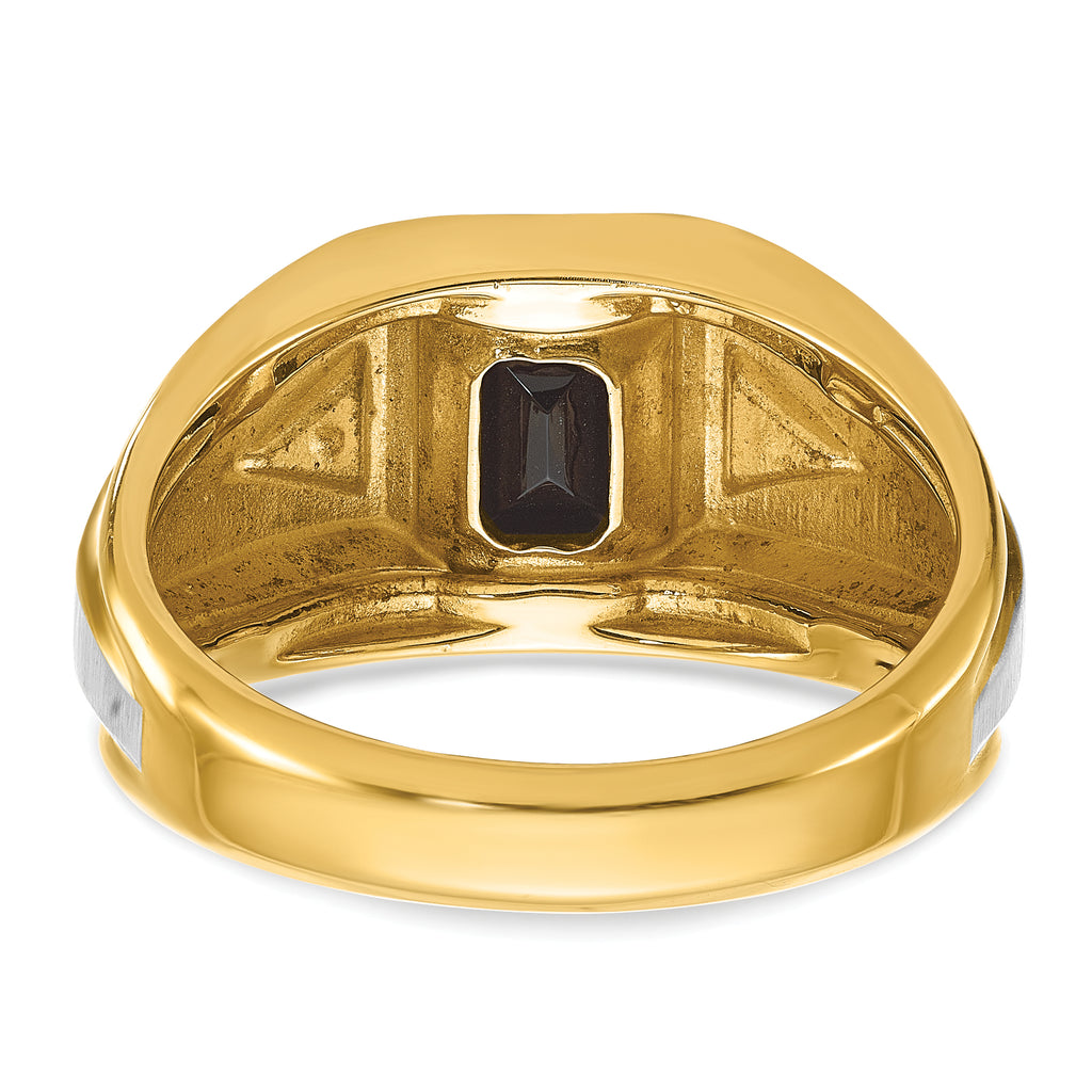 14k Two-tone Mens Satin Octagon Onyx and Diamond Complete Ring - Sophia Jewelers