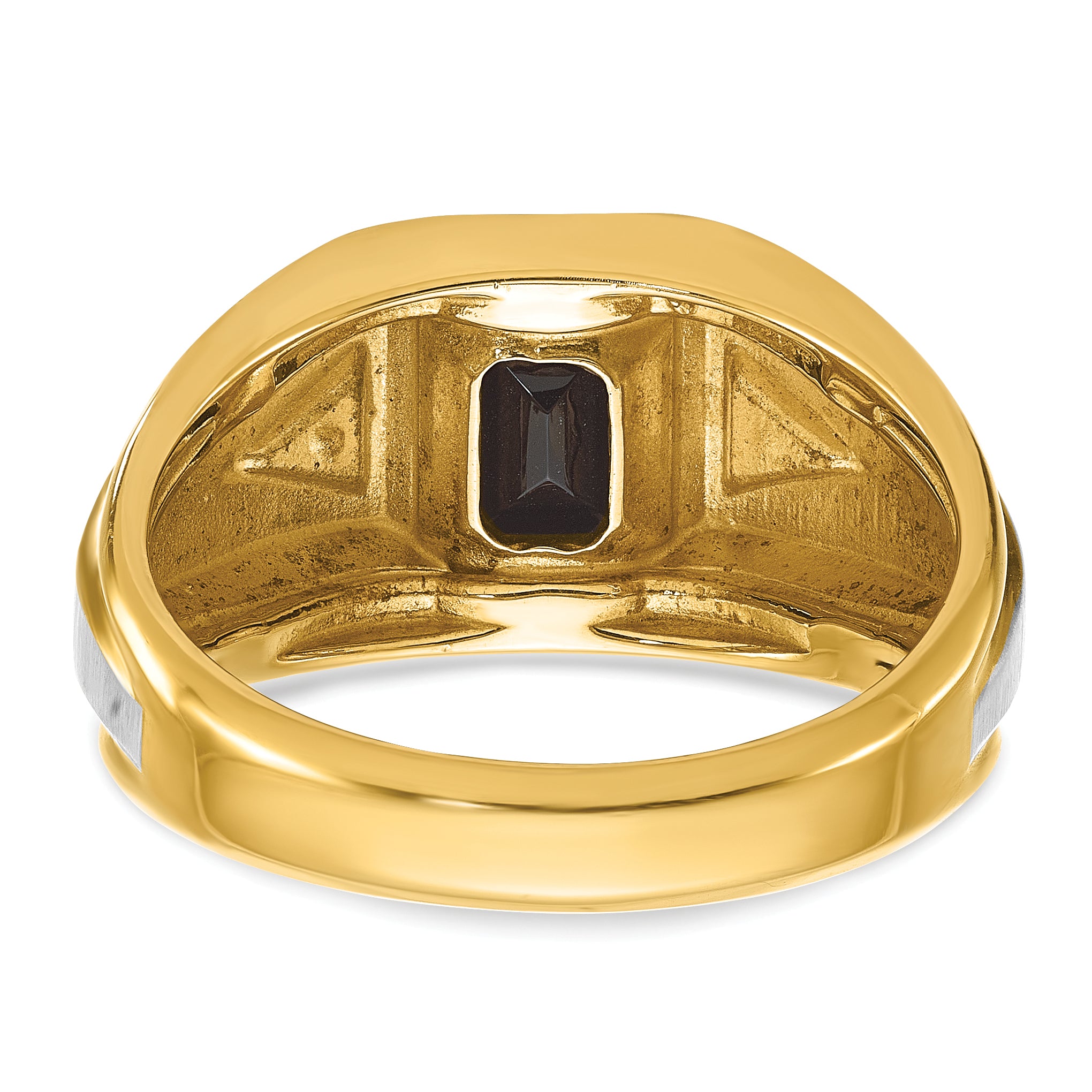 14k Two-tone Mens Satin Octagon Onyx and Diamond Complete Ring - Sophia Jewelers