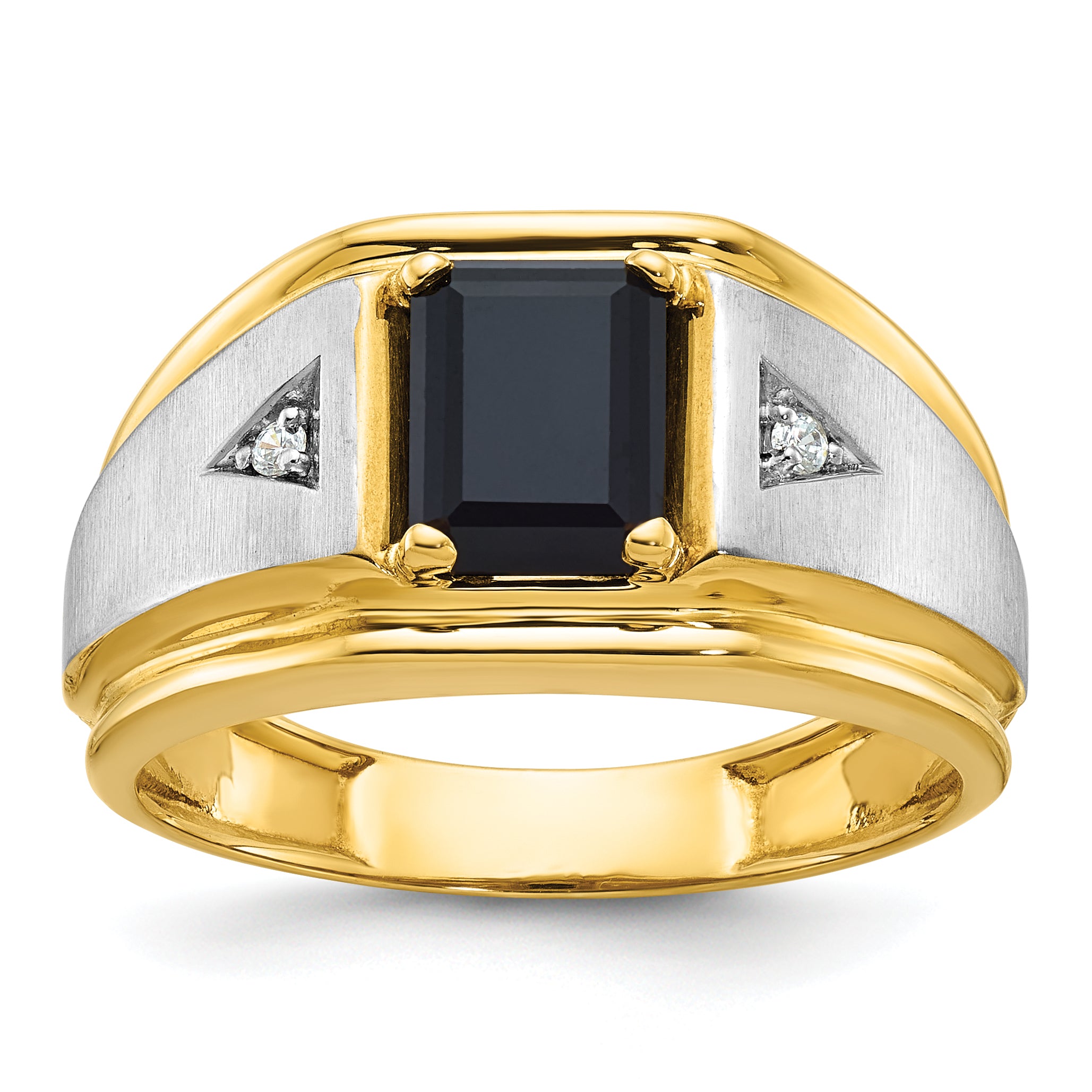 14k Two-tone Mens Satin Octagon Onyx and Diamond Ring Mounting, Mounting Only - Sophia Jewelers Main image