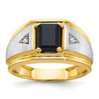 14k Two-tone Mens Satin Octagon Onyx and Diamond Complete Ring - Sophia Jewelers