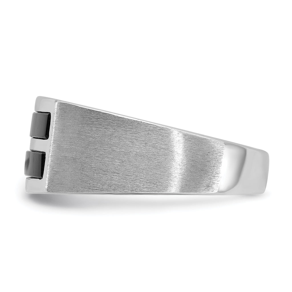 14k White Gold Mens Polished and Satin 2-Row Onyx Ring - Sophia Jewelers