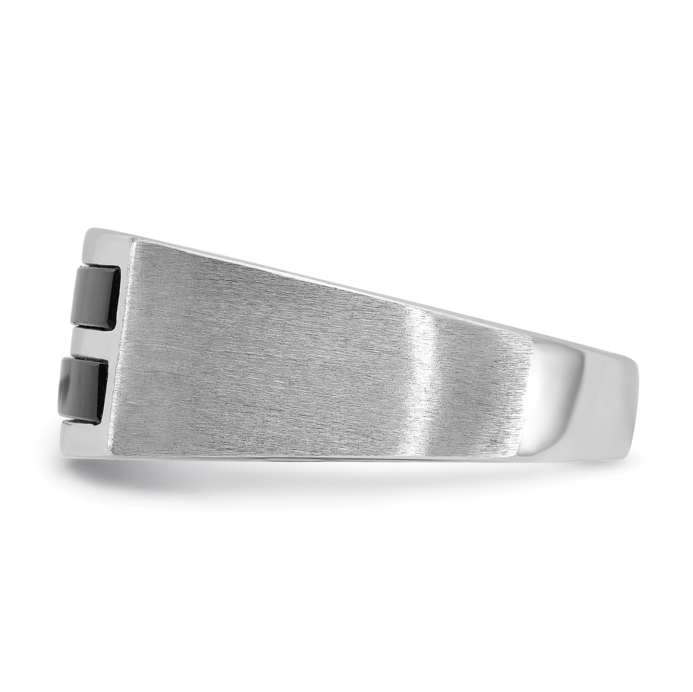 14k White Gold Mens Polished and Satin 2-Row Onyx Ring - Sophia Jewelers
