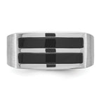 14k White Gold Mens Polished and Satin 2-Row Onyx Ring - Sophia Jewelers