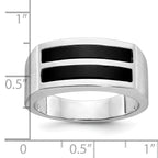 14k White Gold Mens Polished and Satin 2-Row Onyx Ring - Sophia Jewelers