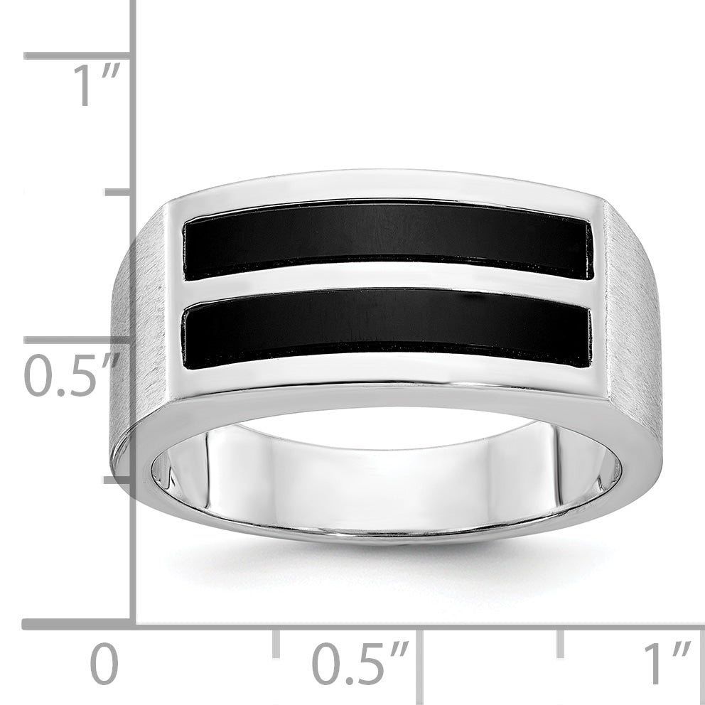 14k White Gold Mens Polished and Satin 2-Row Onyx Ring - Sophia Jewelers