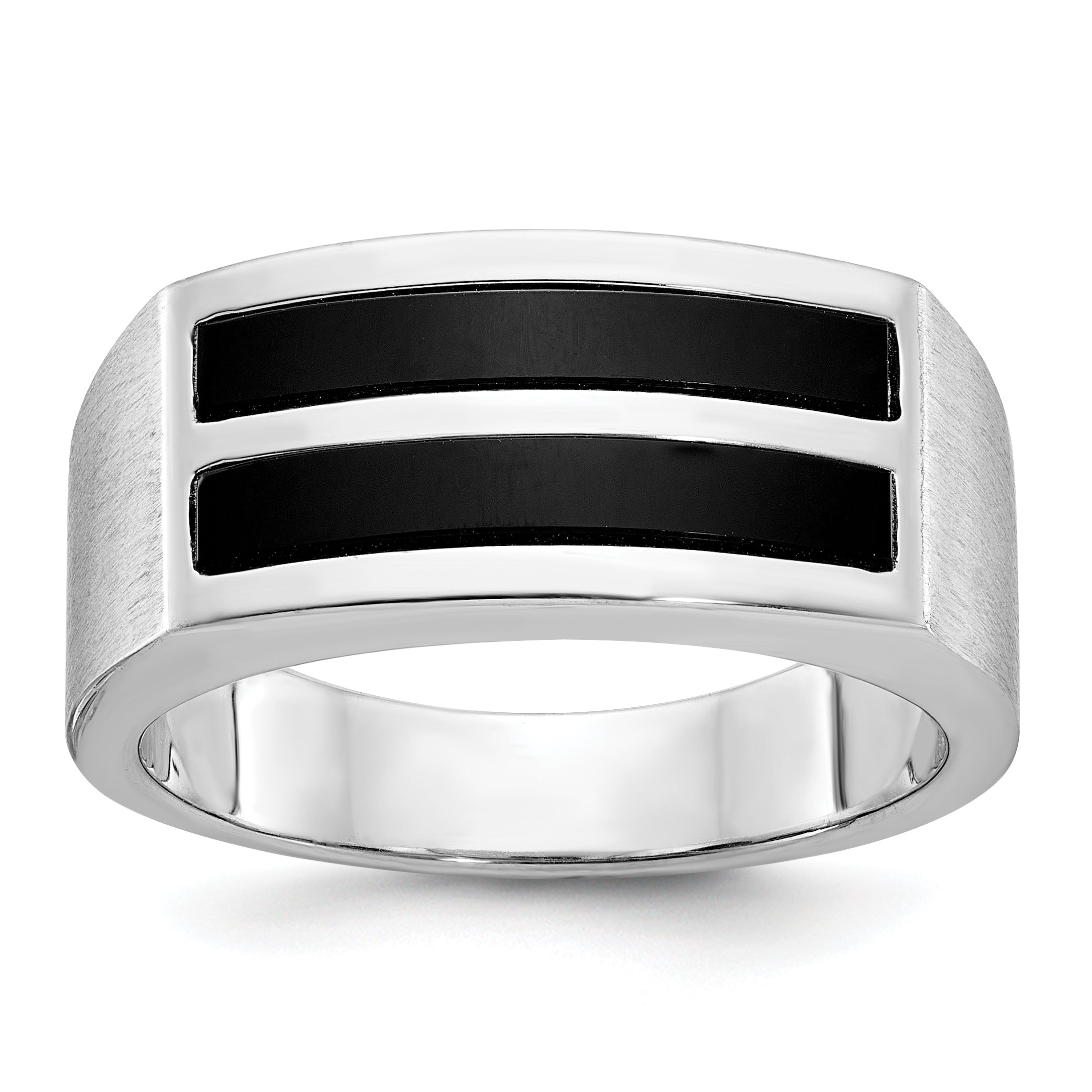 14k White Gold Mens Polished and Satin Onyx Ring Mounting, Mounting Only - Sophia Jewelers