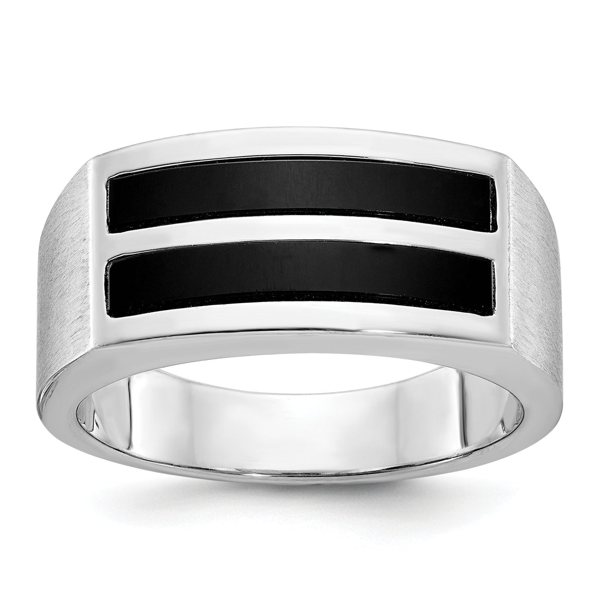 Men's Two-Row Onyx Ring in 14K White Gold, Satin & Polished, Size 10 - Sophia Jewelers Main image
