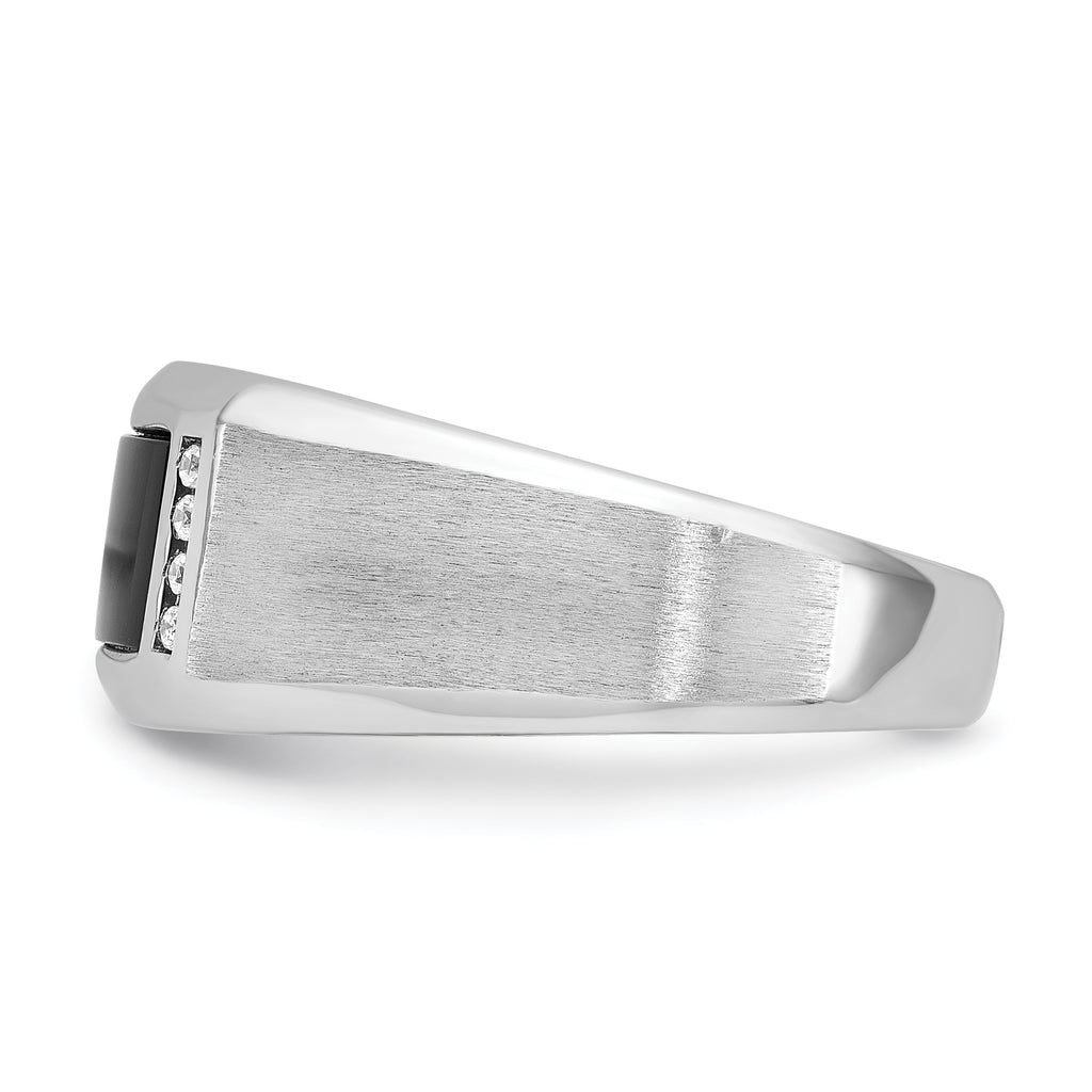 14k White Gold Mens Satin Rectangle Onyx and Diamond Ring Mounting, Mounting Only - Sophia Jewelers