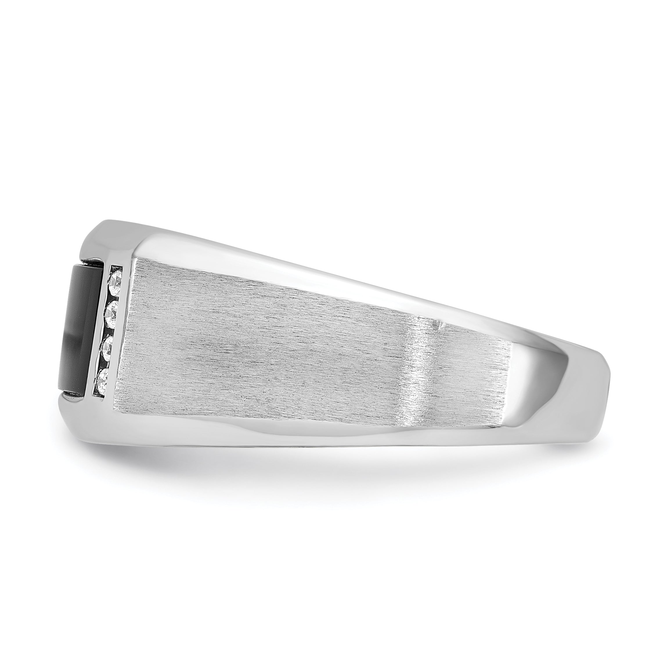 14k White Gold Mens Satin Rectangle Onyx and Diamond Ring Mounting, Mounting Only - Sophia Jewelers