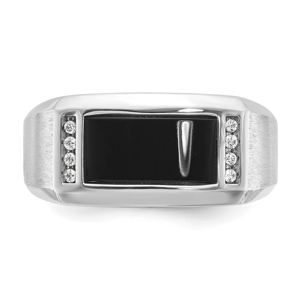 14k White Gold Mens Satin Rectangle Onyx and Diamond Ring Mounting, Mounting Only - Sophia Jewelers