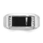 14k White Gold Mens Satin Rectangle Onyx and Diamond Ring Mounting, Mounting Only - Sophia Jewelers