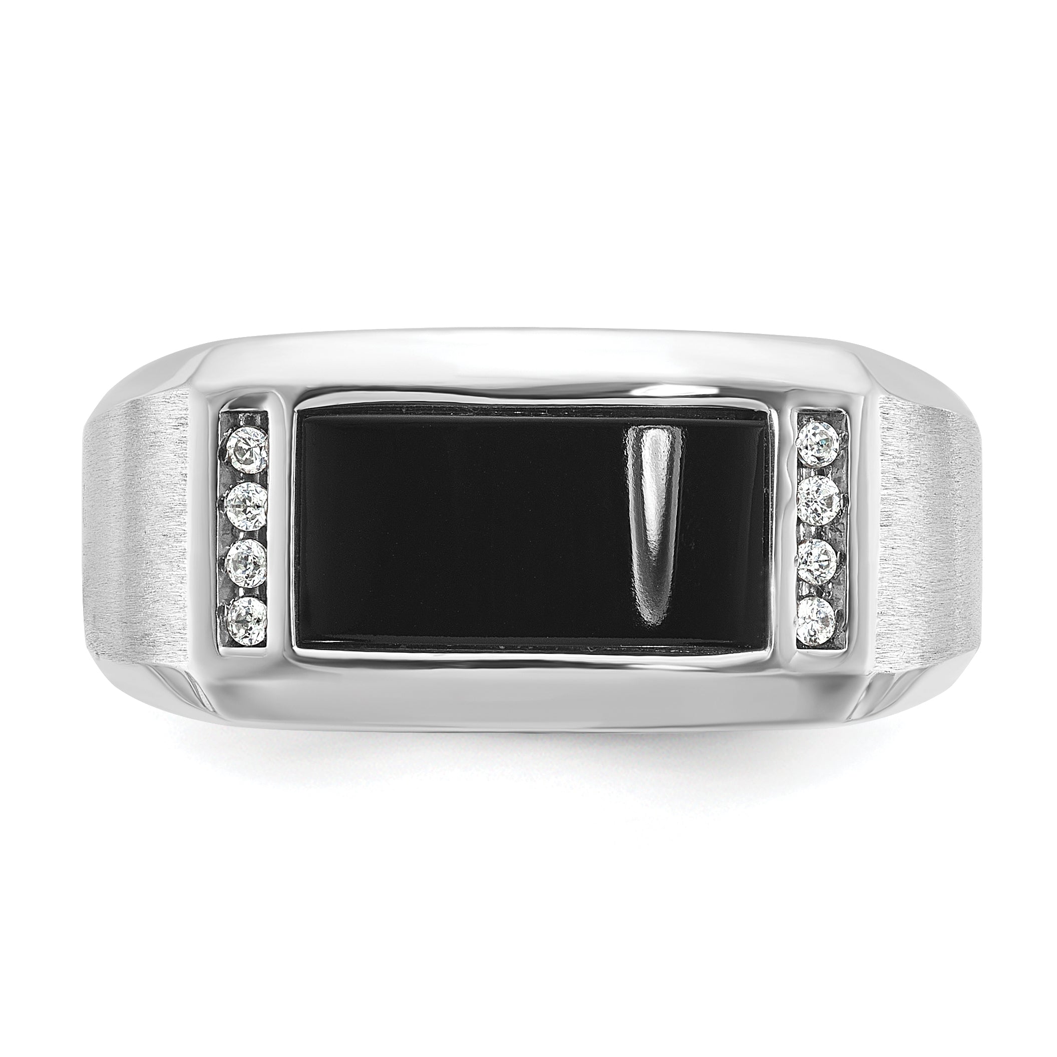 14k White Gold Mens Satin Rectangle Onyx and Diamond Ring Mounting, Mounting Only - Sophia Jewelers