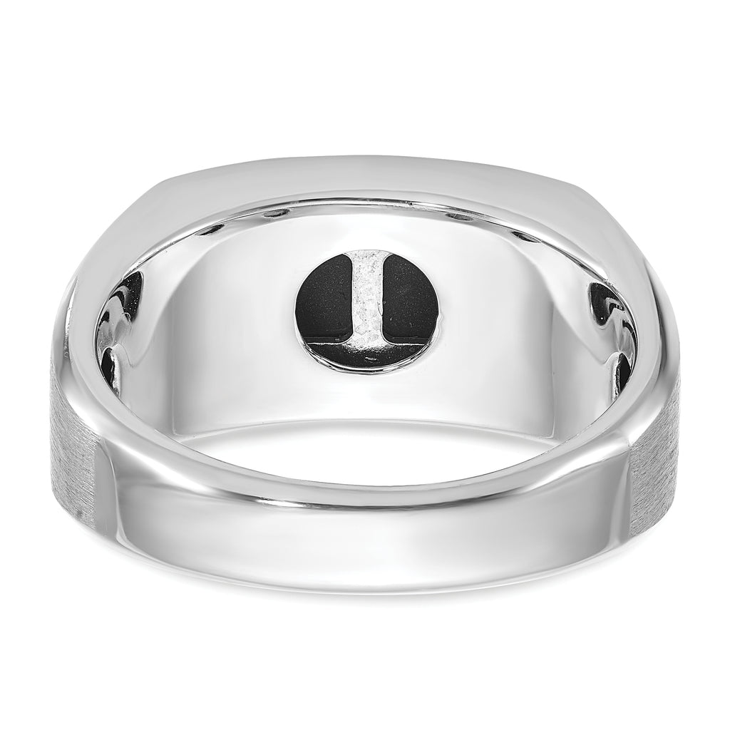 14k White Gold Mens Satin Rectangle Onyx and 1/15 carat Diamond Complete Ring - Sophia Jewelers