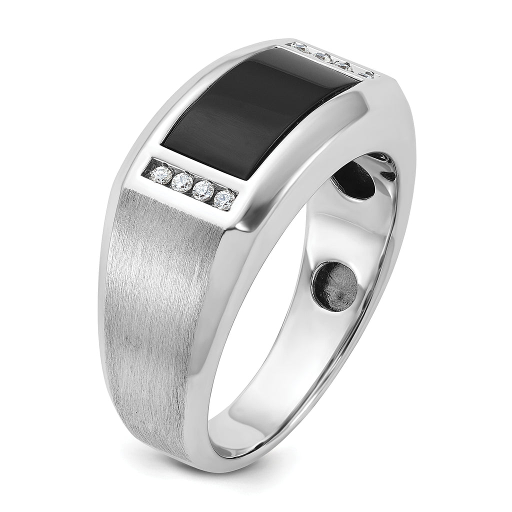 14k White Gold Mens Satin Rectangle Onyx and Diamond Ring Mounting, Mounting Only - Sophia Jewelers