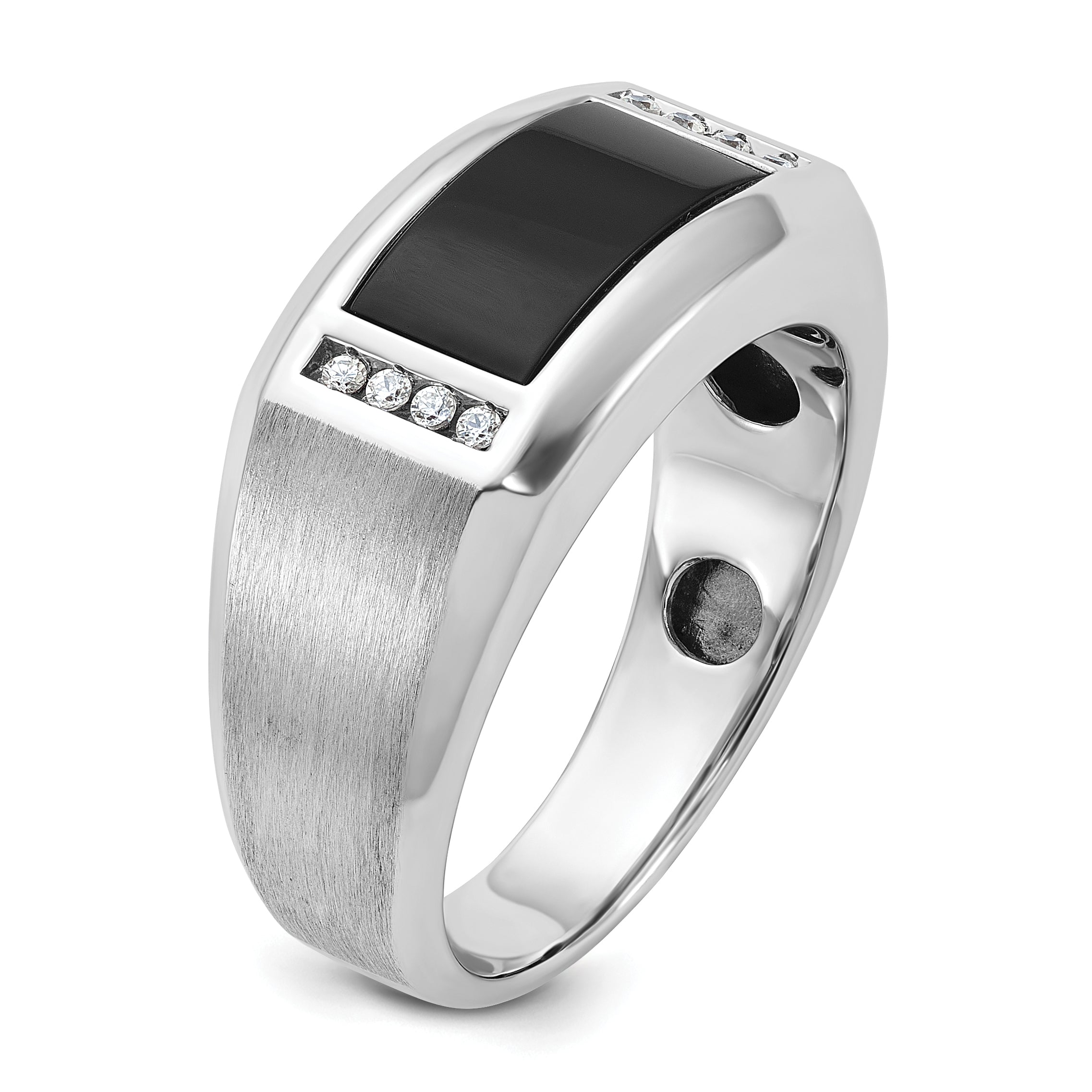 14k White Gold Mens Satin Rectangle Onyx and Diamond Ring Mounting, Mounting Only - Sophia Jewelers