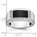 14k White Gold Mens Satin Rectangle Onyx and 1/15 carat Diamond Complete Ring - Sophia Jewelers