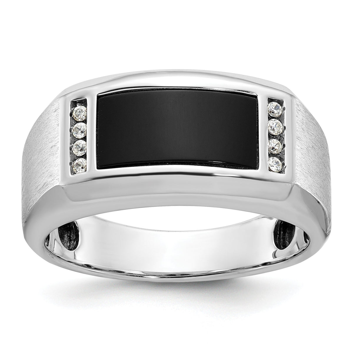 Men's Onyx & Diamond Ring in 14K White Gold, 10.5mm (1/15 ct. tw.), Size 10 - Sophia Jewelers Main image