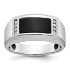 14k White Gold Mens Satin Rectangle Onyx and 1/15 carat Diamond Complete Ring - Sophia Jewelers