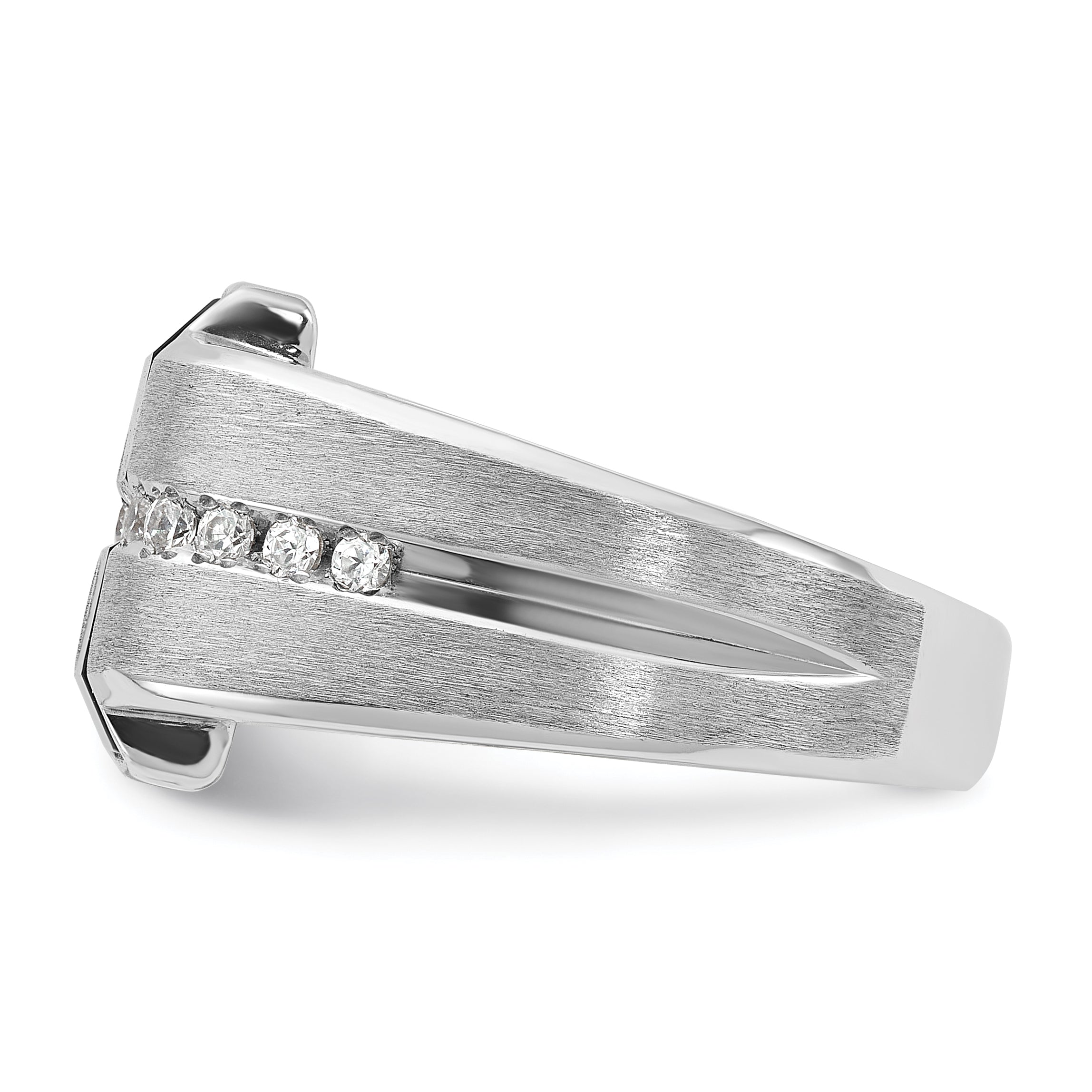 14k White Gold Mens Satin Rectangle Onyx and Diamond Ring Mounting, Mounting Only - Sophia Jewelers