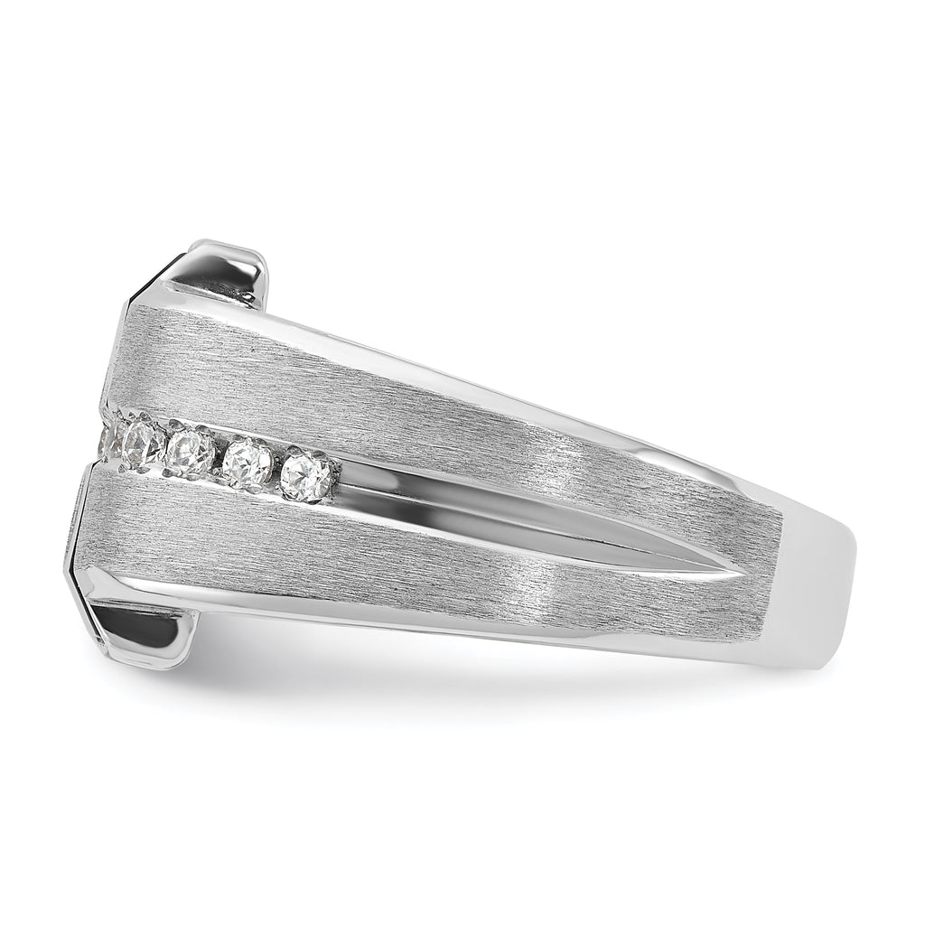 14k White Gold Mens Satin Rectangle Onyx and 1/6 carat Diamond Complete Ring - Sophia Jewelers
