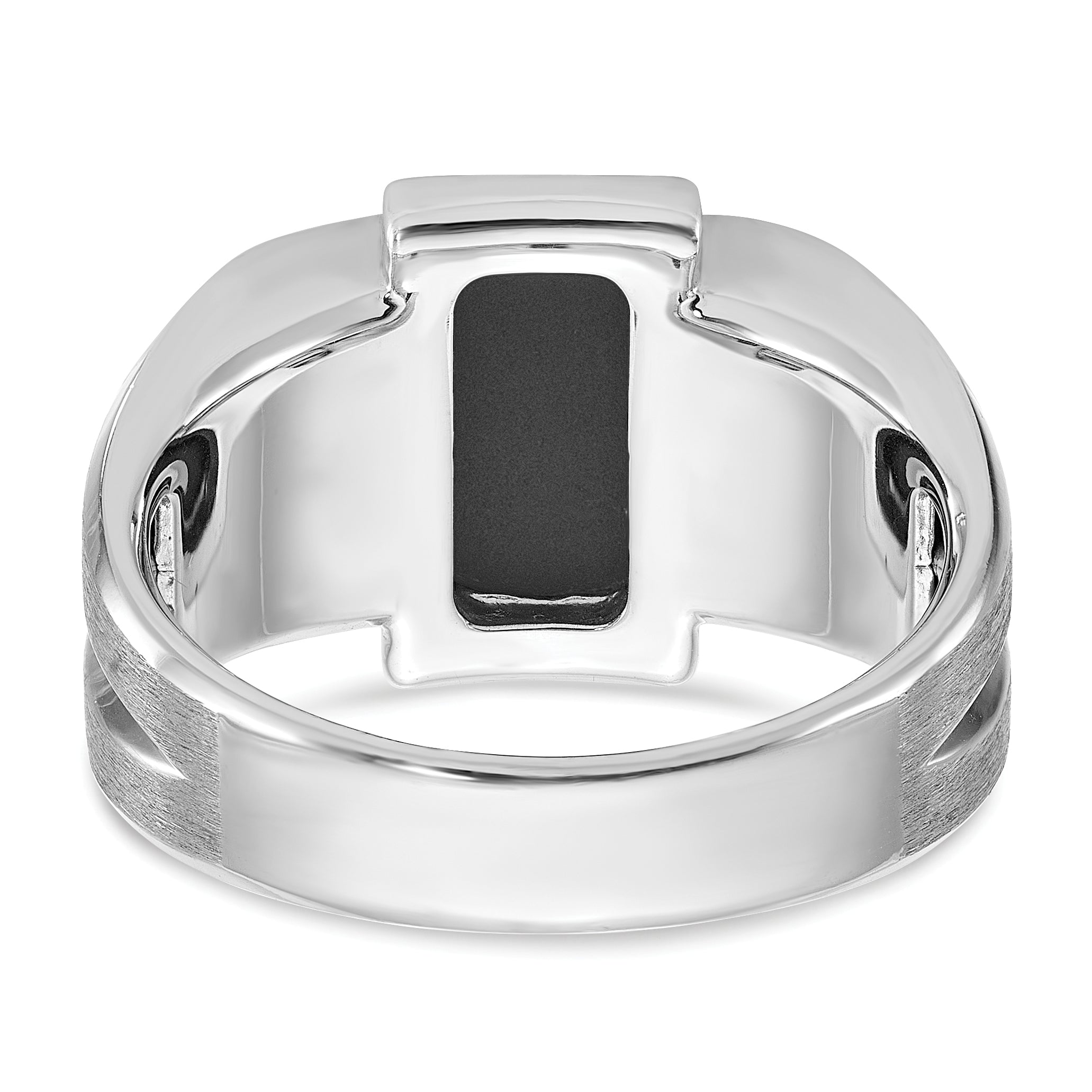 14k White Gold Mens Satin Rectangle Onyx and 1/6 carat Diamond Complete Ring - Sophia Jewelers