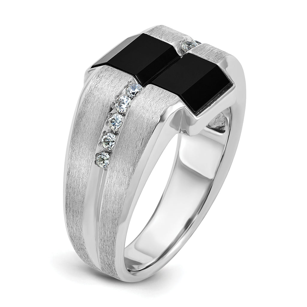 14k White Gold Mens Satin Rectangle Onyx and Diamond Ring Mounting, Mounting Only - Sophia Jewelers