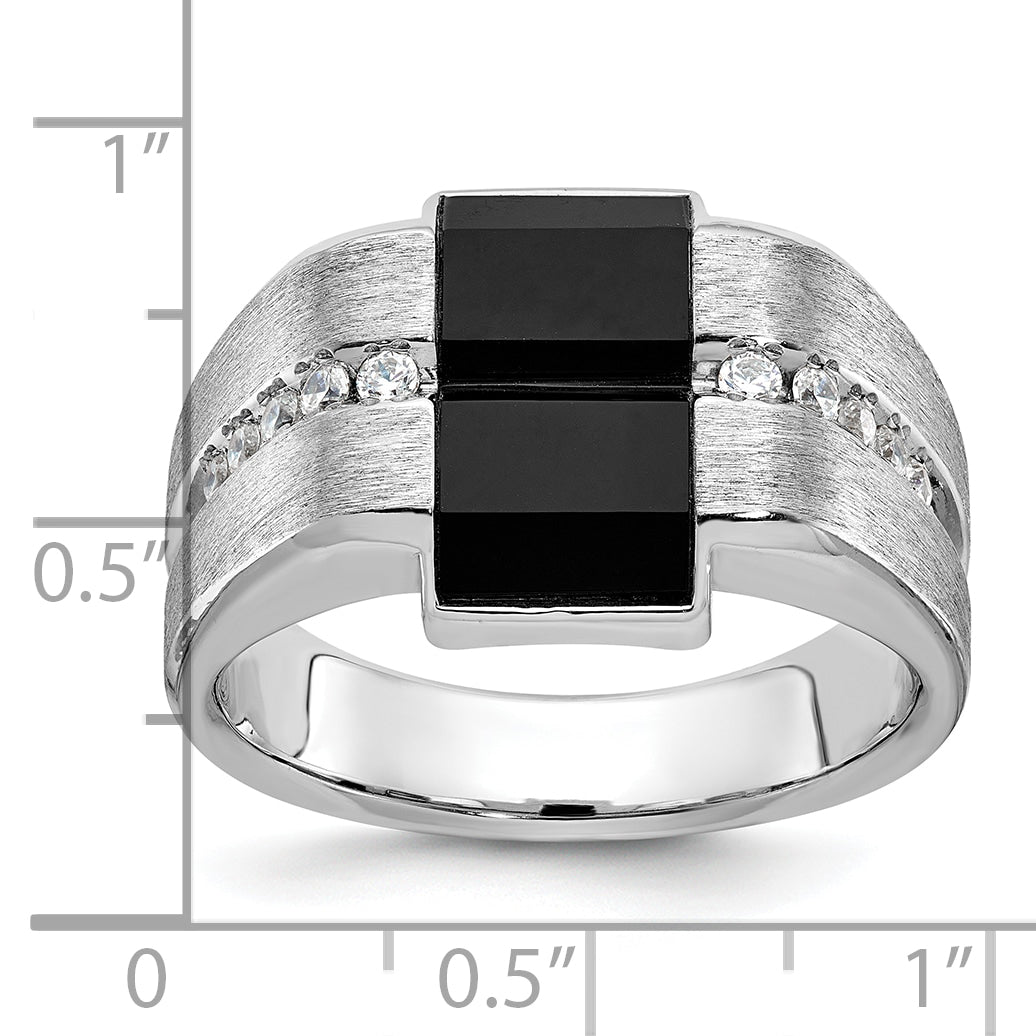 14k White Gold Mens Satin Rectangle Onyx and Diamond Ring Mounting, Mounting Only - Sophia Jewelers