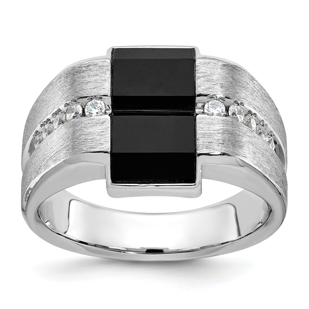 14k White Gold Mens Satin Rectangle Onyx and Diamond Ring Mounting, Mounting Only - Sophia Jewelers