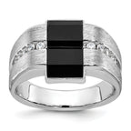 14k White Gold Mens Satin Rectangle Onyx and Diamond Ring Mounting, Mounting Only - Sophia Jewelers