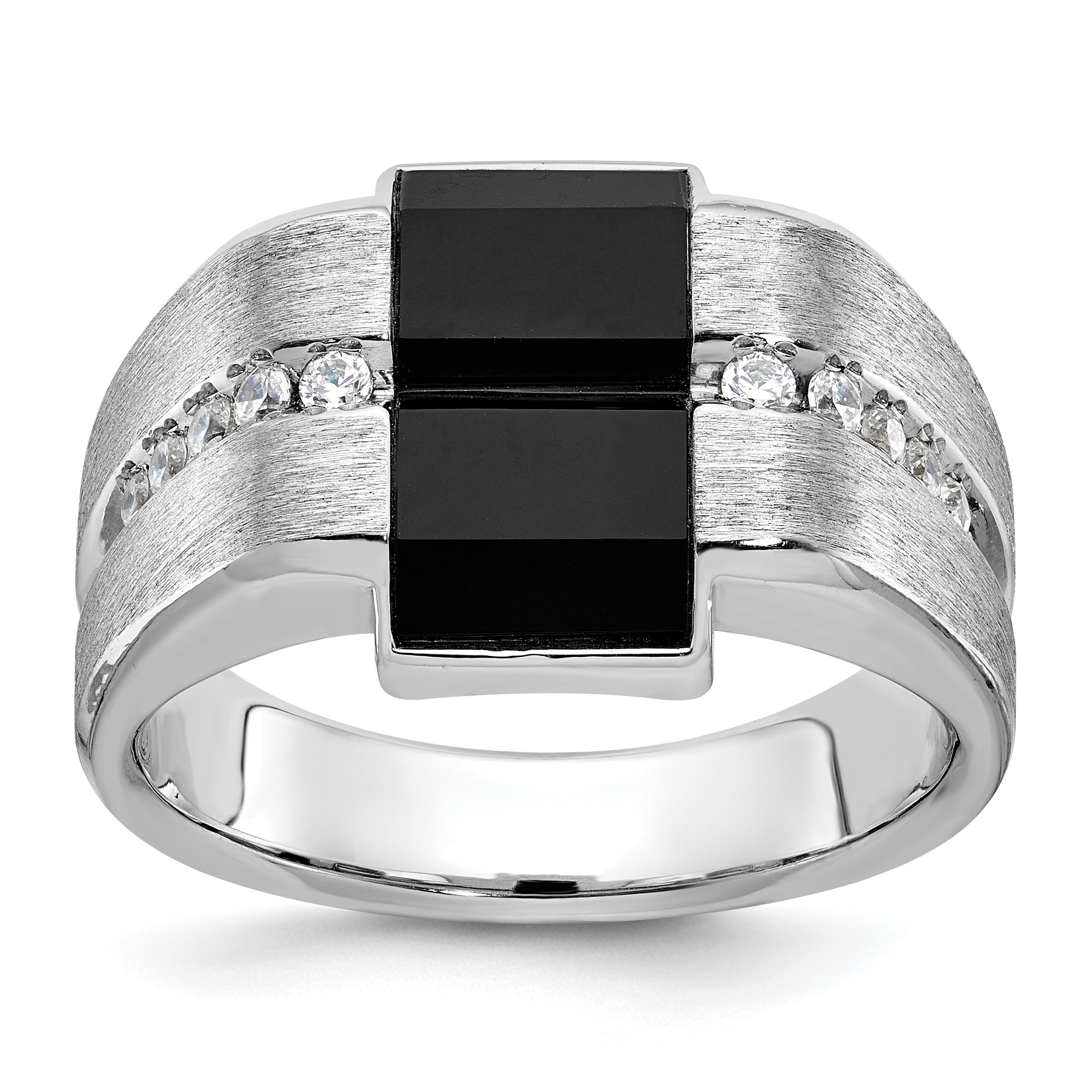 14k White Gold Mens Satin Rectangle Onyx and Diamond Ring Mounting, Mounting Only - Sophia Jewelers