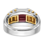 14k Two-tone Mens Barrel Lab Created Garnet Complete Ring - Sophia Jewelers