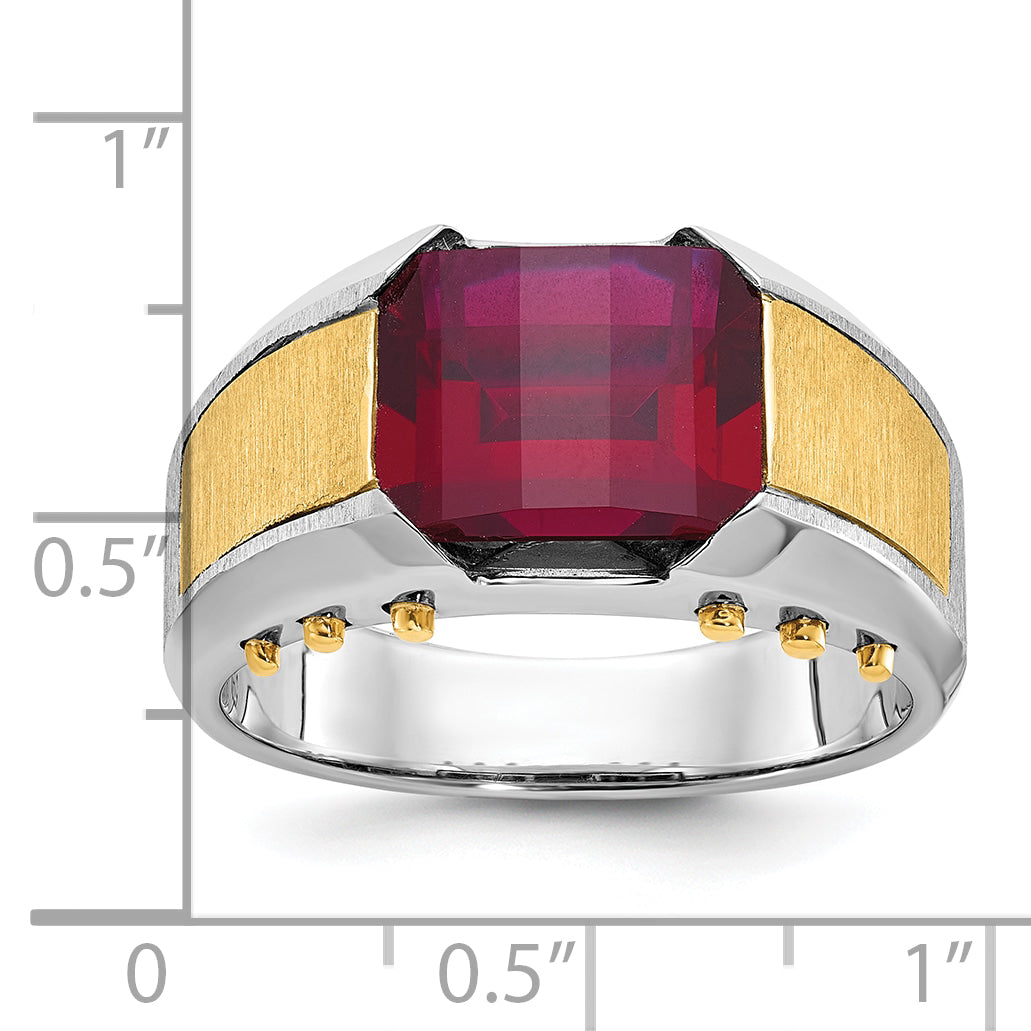 14k Two-tone Mens Barrel Lab Created Garnet Complete Ring Secondary image