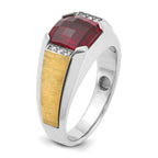 14k Two-tone Men's Polished and Satin Lab Created Garnet and AA Quality Diamond Ring - Sophia Jewelers