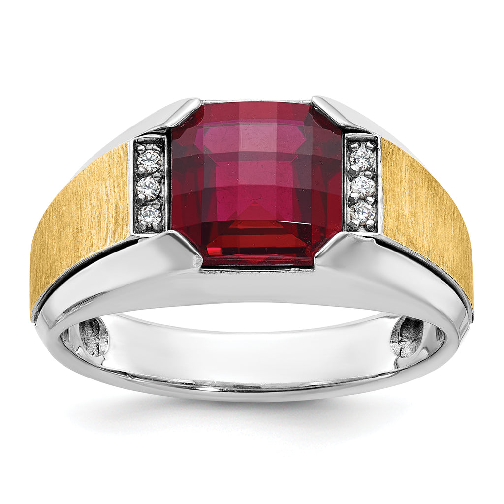 14k Two-tone Men's Polished and Satin Gemstone and Diamond Ring Mounting, Mounting Only - Sophia Jewelers