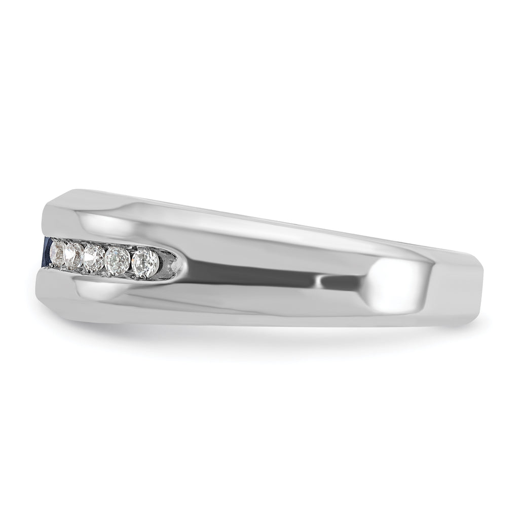 14k White Gold Mens Polished Square Lab Created Sapphire and 1/5 Carat AA Quality Diamond Ring - Sophia Jewelers