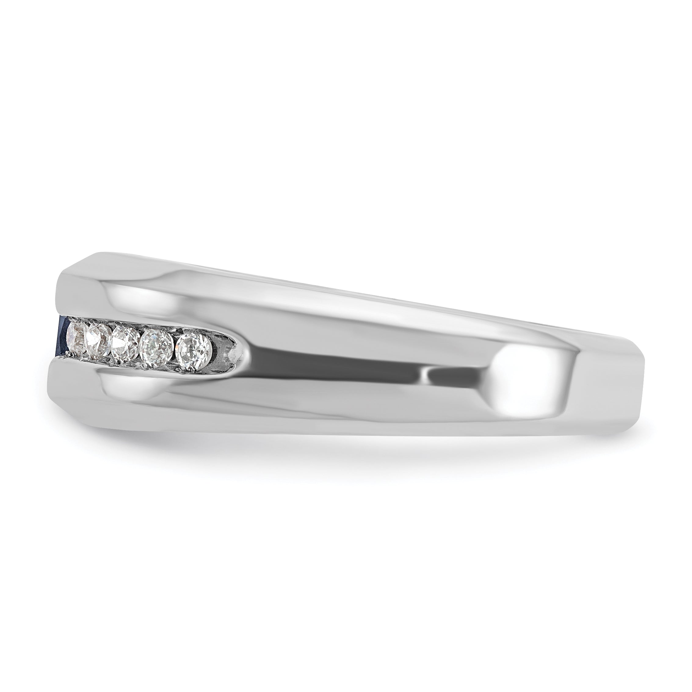 14k White Gold Mens Polished Square Lab Created Sapphire and 1/5 Carat AA Quality Diamond Ring - Sophia Jewelers
