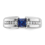 14k White Gold Mens Polished Square Lab Created Sapphire and 1/5 Carat AA Quality Diamond Ring - Sophia Jewelers