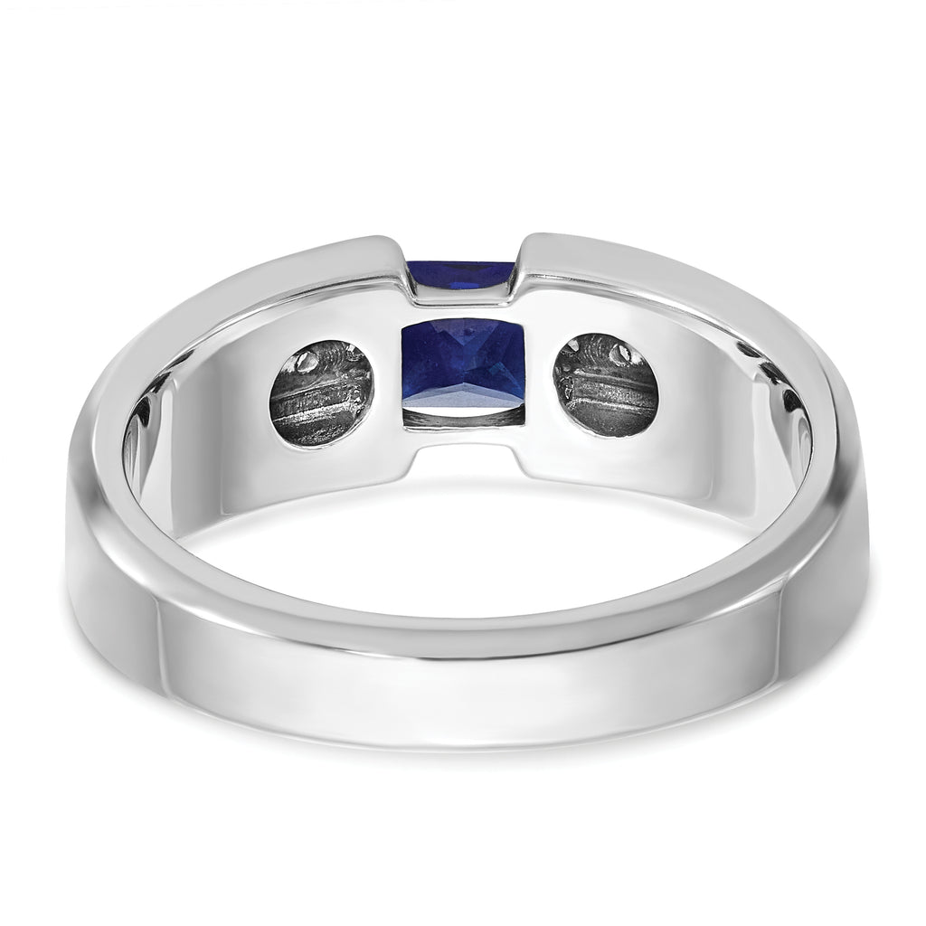 14k White Gold Mens Polished Square Lab Created Sapphire and 1/5 Carat AA Quality Diamond Ring - Sophia Jewelers
