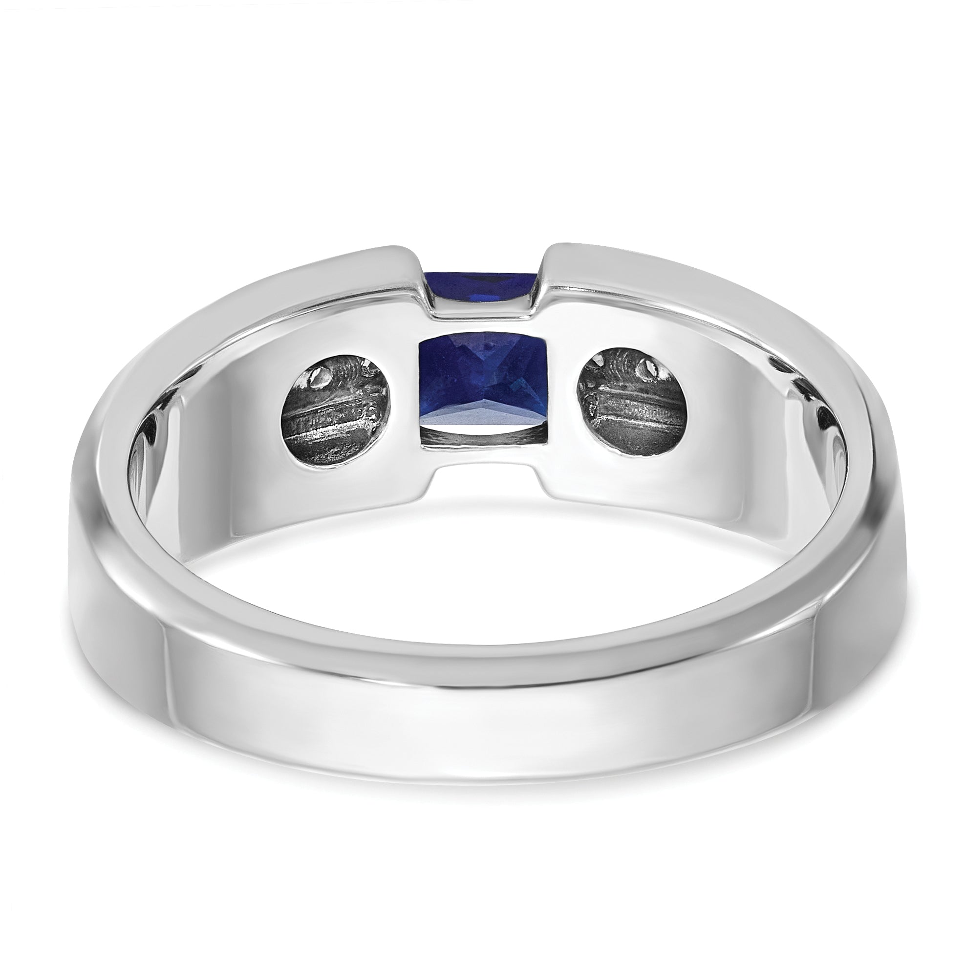 14k White Gold Mens Polished Square Lab Created Sapphire and 1/5 Carat AA Quality Diamond Ring - Sophia Jewelers